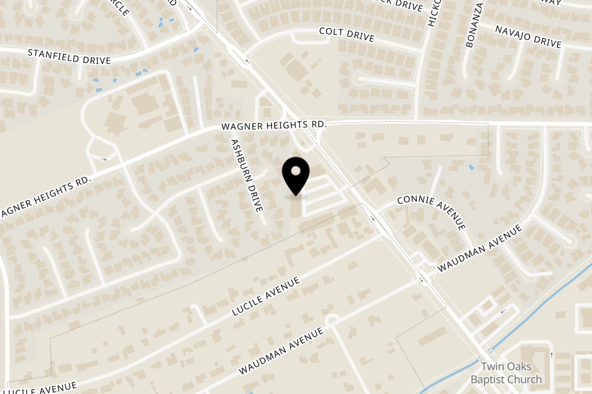 Map showing the location of Dante's Pizza & Cafe on 9305 Thornton Rd H in Stockton